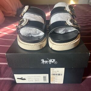 Coach Black and White Leather Sandals